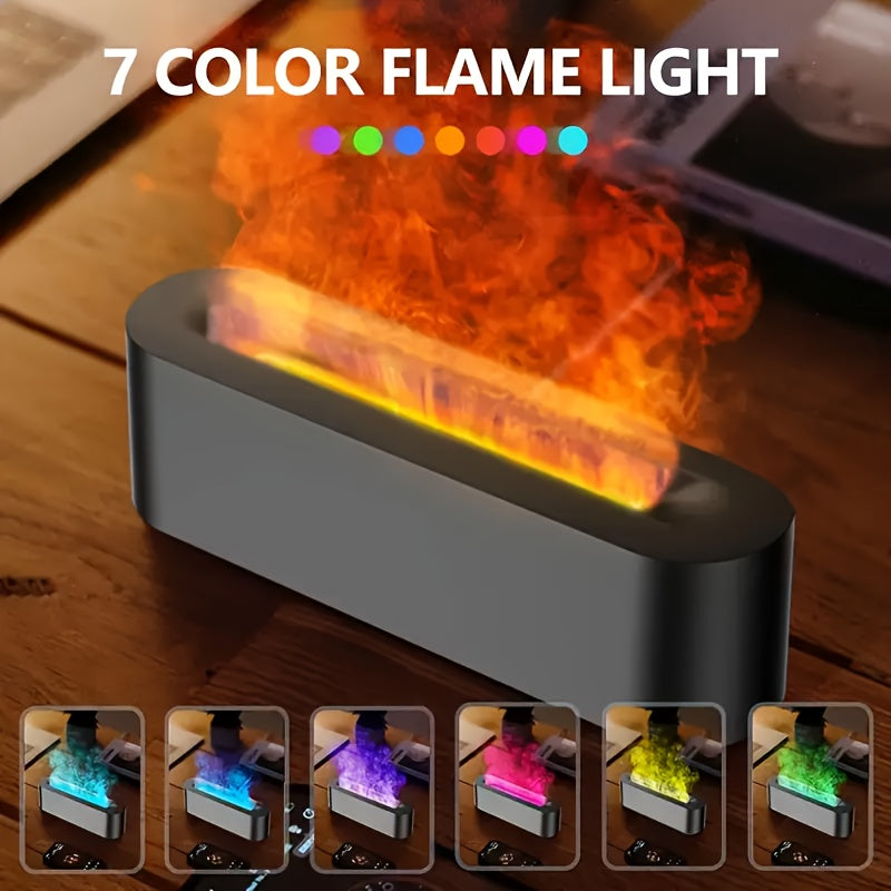 Difusor y humidificador de luz de llama de 7 colores, quemador de aceite esencial de 180mL, silencioso, apagado automático, alimentado por USB, ≤36V, plástico, para hogar, dormitorio, oficina - Regalo ideal