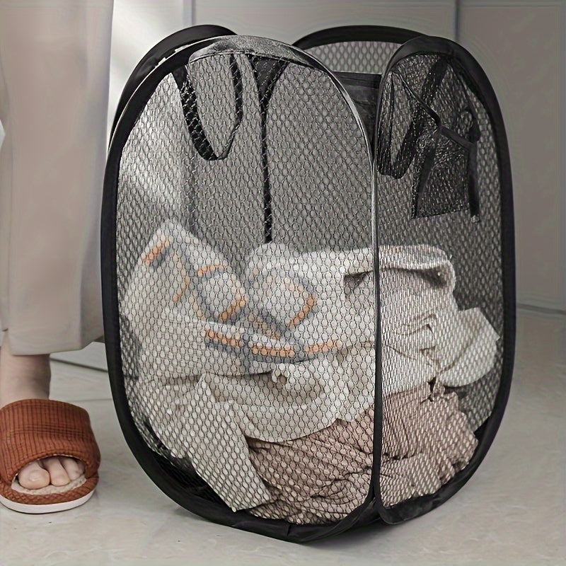 1 unidad, cesto de ropa con malla clásico, plegable con asas reforzadas, diseño grande y duradero, para dormitorio, baño, residencia estudiantil y organización en varios espacios, cesta organizadora para cocina, contenedores de almacenamiento para el hog