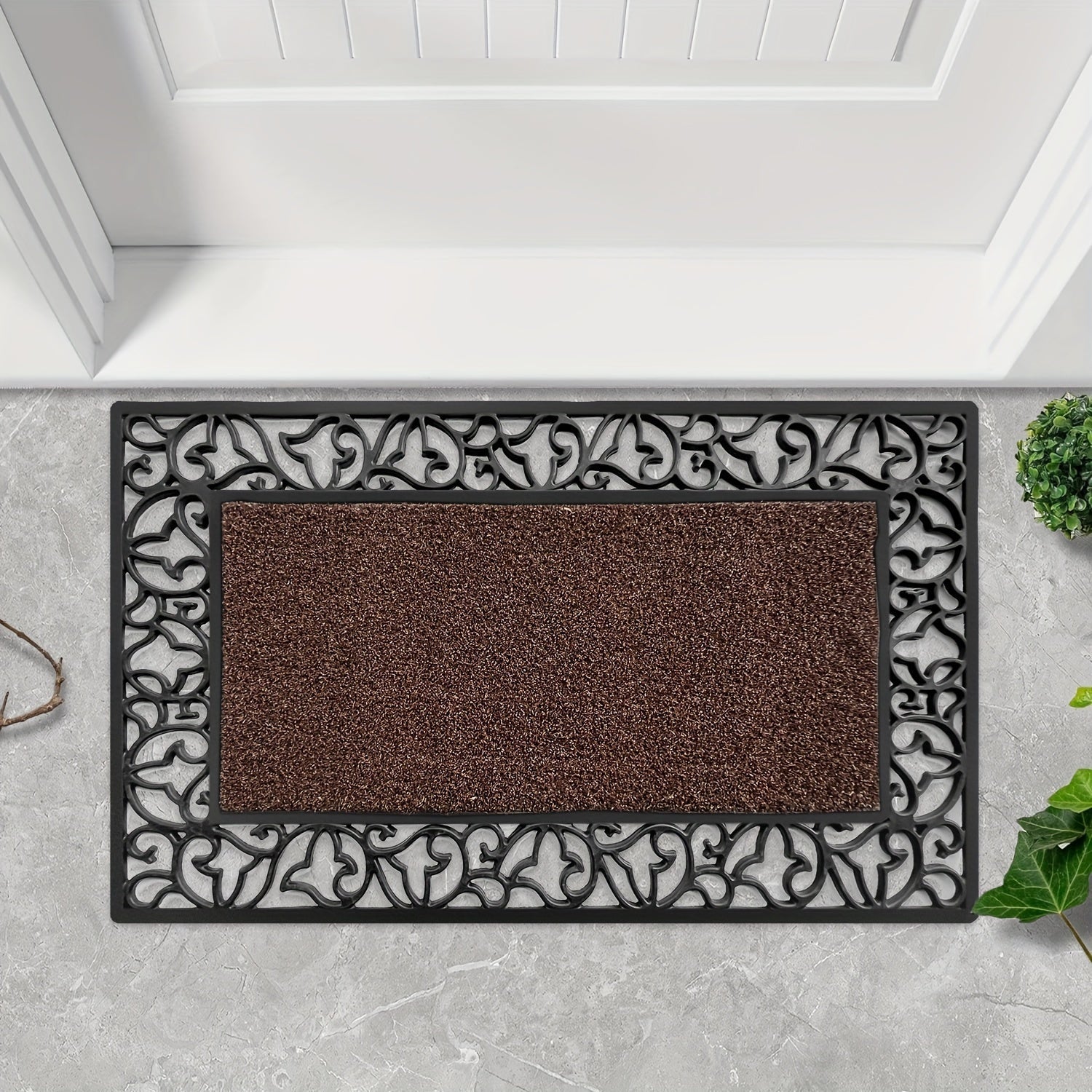 1 alfombra semicircular de PVC resistente, antideslizante, absorbente, para nieve y lodo, diseño decorativo con corte, 44.96 cm x 74.93 cm, fácil de limpiar, para interior/exterior (rayas/cuadros/floral), alfombra interior y exterior | alfombra semicircu