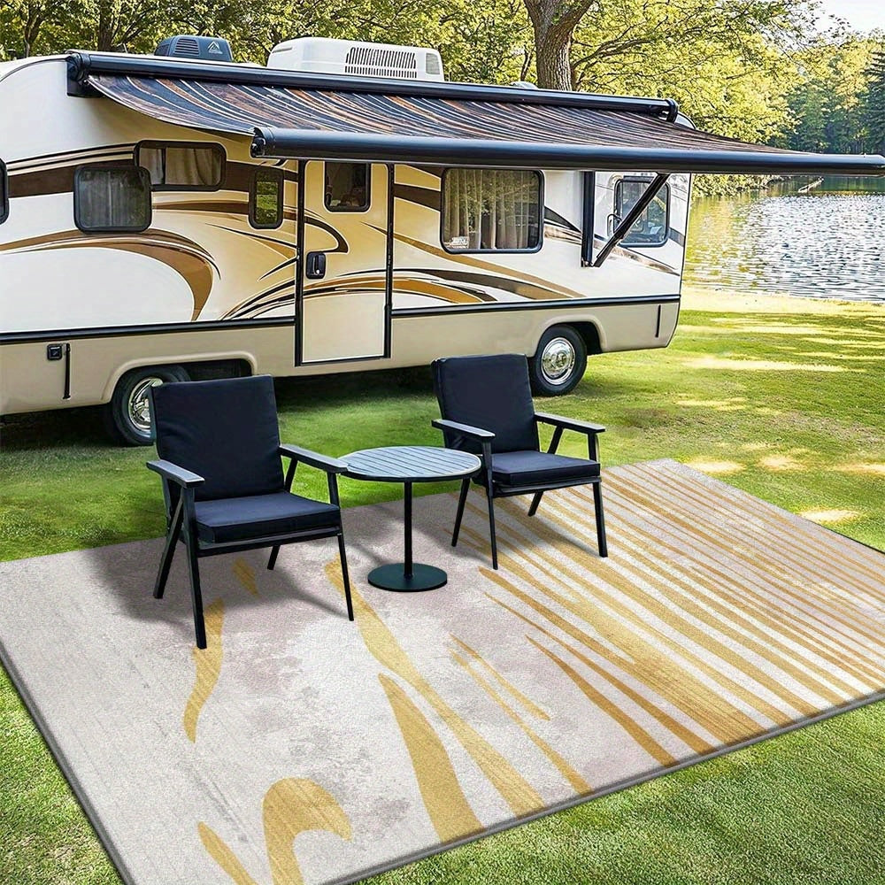 Alfombra Minimalista de Lujo Exterior Lavable a Máquina con Base Antideslizante en Tono Crema - 852g/m², Ideal para Camping, Exteriores y Decoración de Comedor