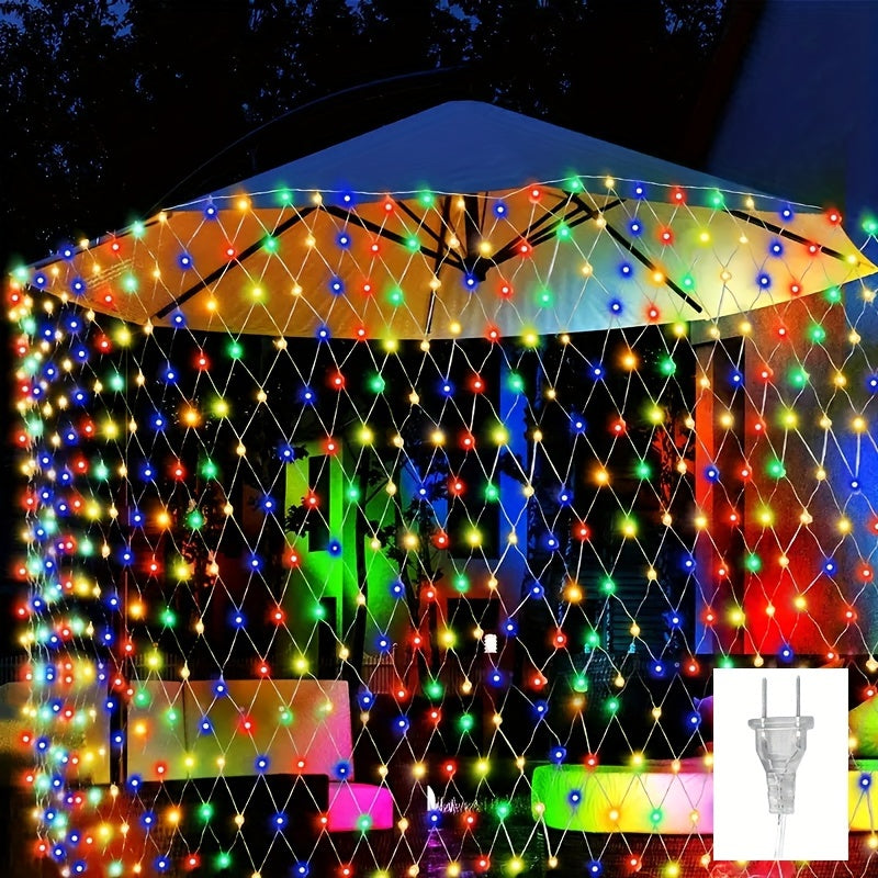 Luces LED de malla para exteriores, 8 modos de iluminación multicolor, ahorro de energía, decoración para camping y fiestas, plástico duradero, control con interruptor, ideal para Navidad y ocasiones festivas, iluminación decorativa exterior, diseño de m