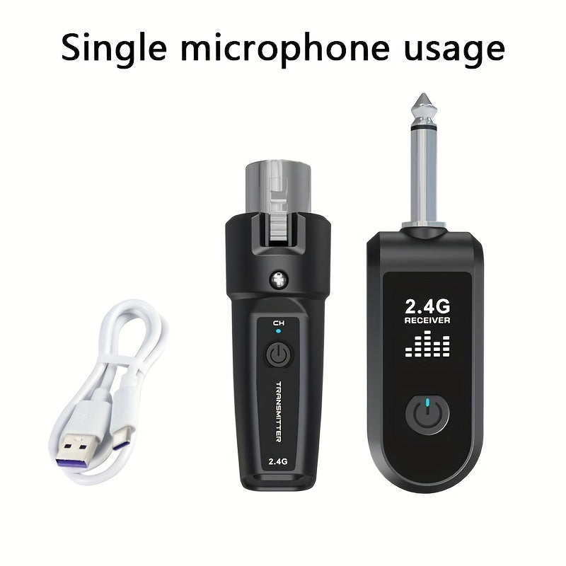 Adaptador inalámbrico para micrófono dinámico, sistema inalámbrico de micrófono 2.4Ghz XLR con 1 receptor + 2 transmisores, enchufe de 6.35mm, recargable, para mezcladora de audio, altavoz de micrófono dinámico, mezclador de sonido y amplificador
