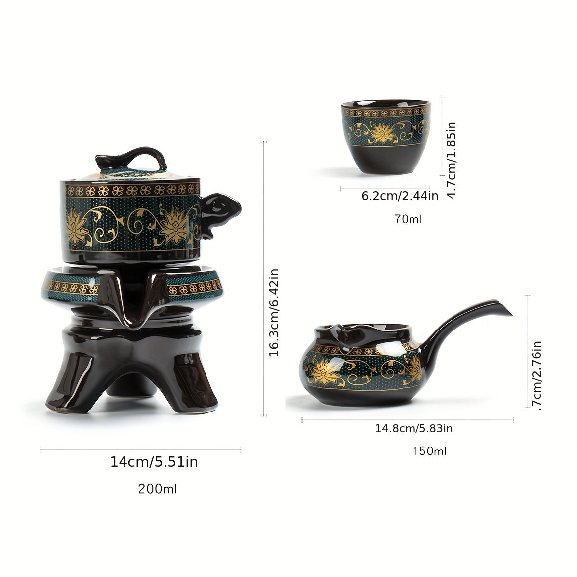 Tetera giratoria de grafito y juego de tazas en caja de regalo - Estilo kungfu vintage para decoración del hogar y amantes del té, set de tazas