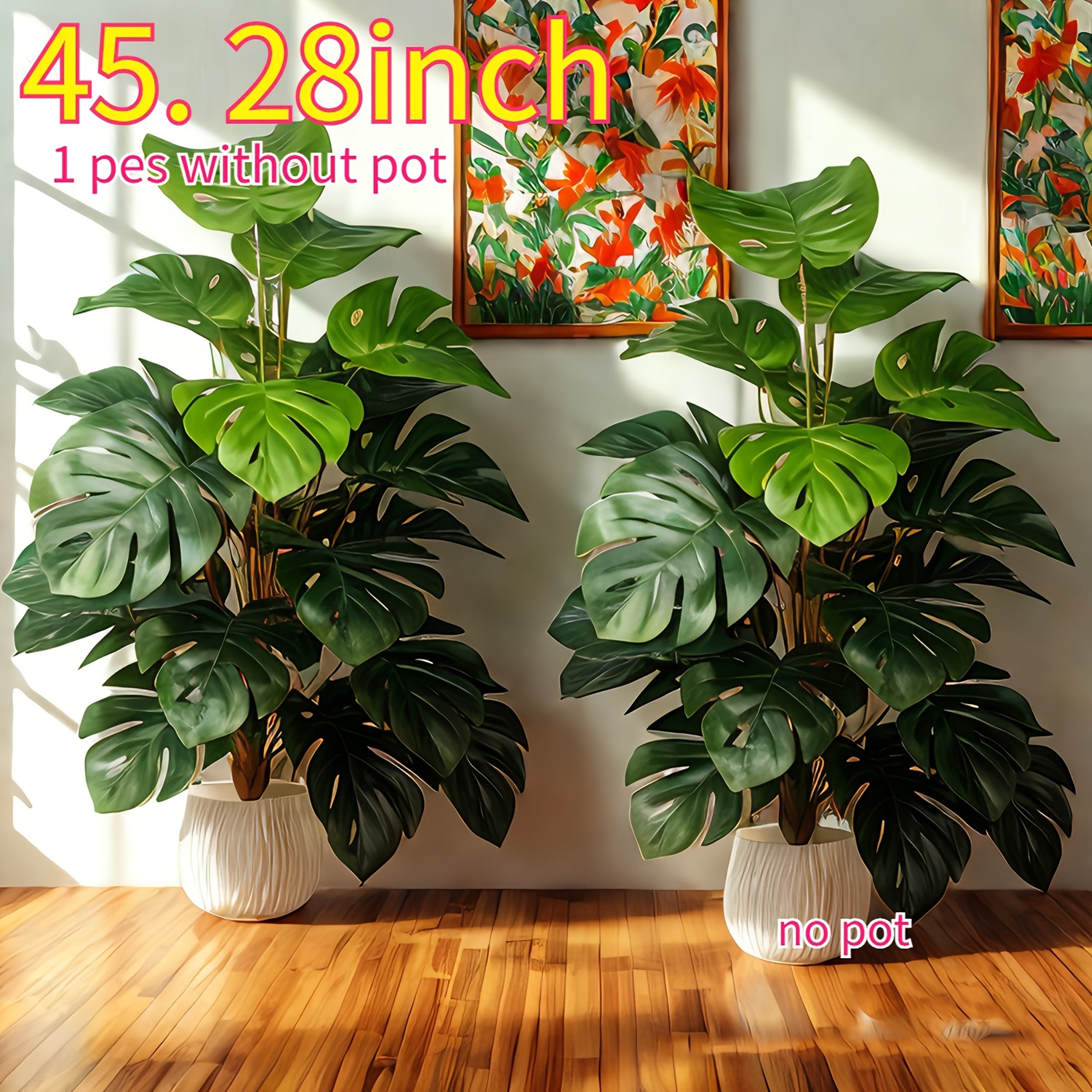 1 Gran Planta Artificial Monstera - 45,28 Pulgadas, Diseño de Hojas Elegante, Maceta No Incluida, Perfecta para Regalos de Vacaciones, Día del Padre, Bodas, Decoración Interior/Exterior, Uso Versátil para Hogar, Oficina, Jardín, Porche, Plantas Interior/