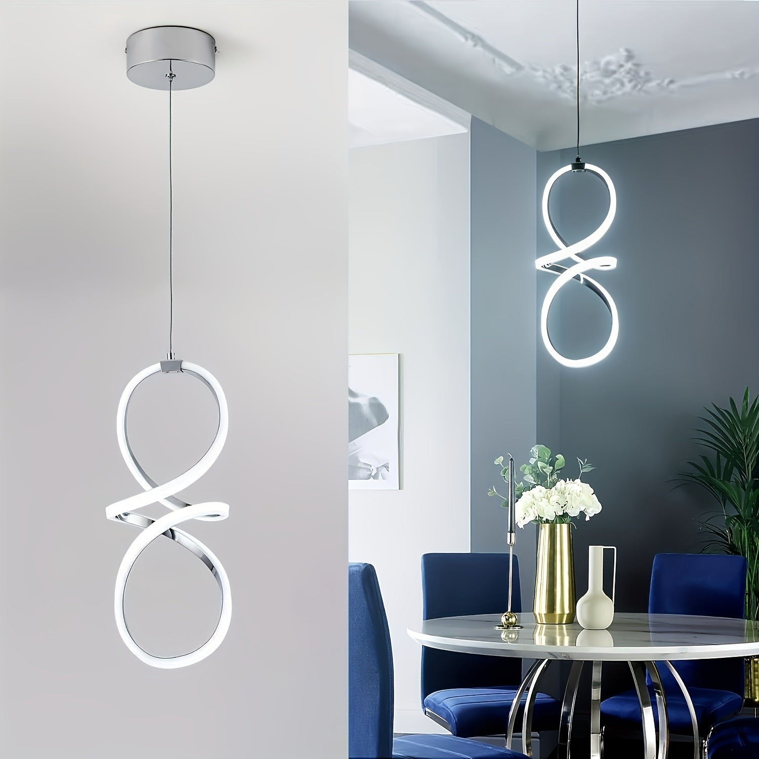 Lámpara colgante LED moderna, adecuada para islas de cocina, juego de 1 pieza, lámpara colgante cromada, altura ajustable, luz colgante semienterrada ahorradora de energía, con control por botón, pantalla de lámpara cercana al techo no removible de alumi