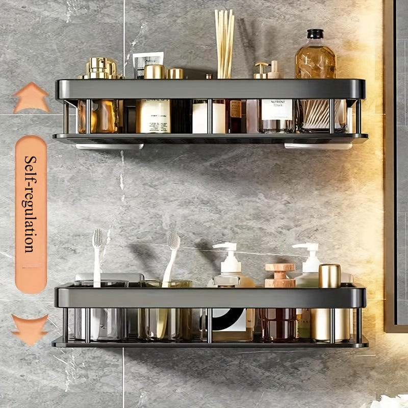 2 piezas de acero inoxidable Soportes de ducha para montar en la pared - Ahorro de espacio, organizador colgante de dos niveles para artículos de baño esenciales, resistente a la corrosión, no requiere taladro, ideal para champú, acondicionador y más, so