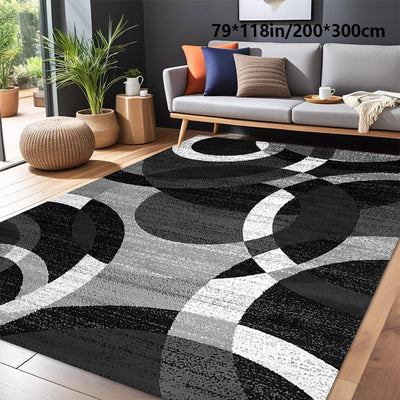 1pc Alfombra de goma negra y gris geométrica abstracta - Antideslizante, lavable en máquina de fibra de poliéster para sala, cocina, dormitorio y más - Ideal para decoración de Navidad y decoración del hogar, Alfombra de decoración de Navidad | Diseño ge