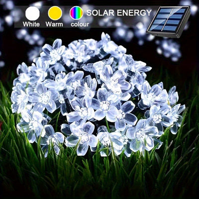 Luzes de jardín alimentadas por energía solar, 7m con 50 bombillas en forma de flor LED, 8 modos de iluminación, decoración para exteriores impermeable para patio, balcón y celebraciones de bodas, luces para decoración