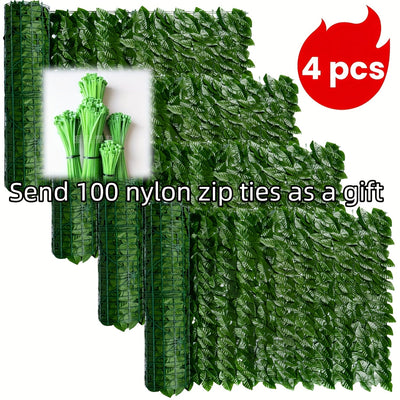 4 paneles de hiedra artificial resistente a los rayos UV, 400 cm x 50 cm, pantalla verde de plástico duradero, ideal para exteriores/interiores - decoración de patio, jardín, bodas y festivales (sin mantenimiento, impermeable), sombra para jardín, decora