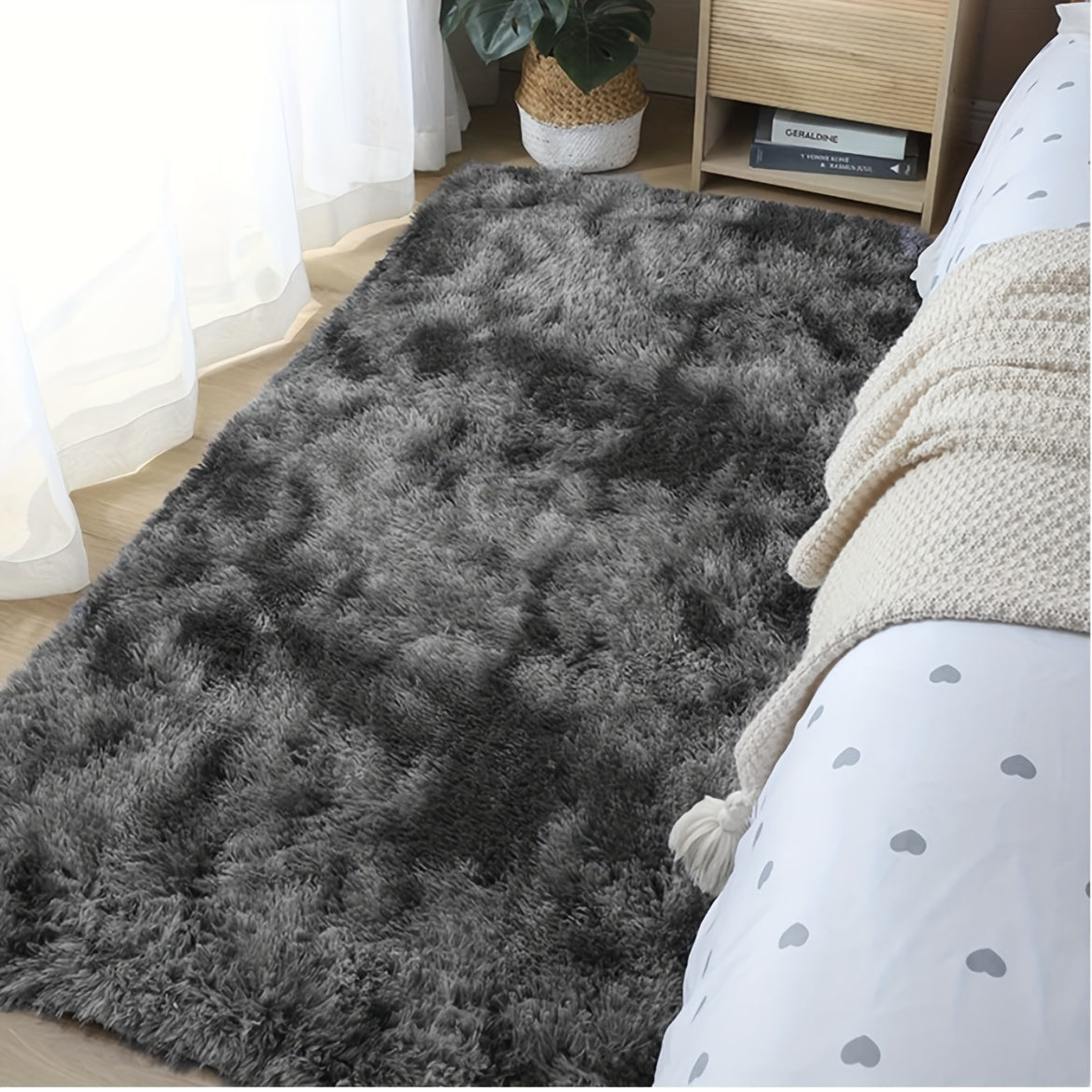 1 pieza, alfombra de peluche suave, antideslizante, mullida y esponjosa, para dormitorio, con diseño tie-dye, decoración para sala, dormitorio, apta para mascotas, decoración para el hogar