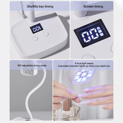 Linterna de Gel Recargable Inalámbrica - Temporizadores Dobles 30s/60s, Ángulo Ajustable 360° y Luces LED Azules para Uñas Rápidas, Portátil con Pantalla Digital USB, Linterna para Manicura en Casa o Salón, Cuerpo de Plástico Duradero