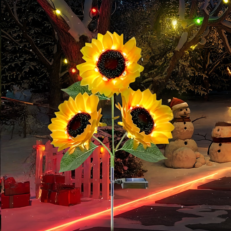 1 pieza de luces solares LED para jardín de girasoles - Iluminación nocturna realista para patio, césped, hogar y decoración de porche, plástico duradero y acero inoxidable, iluminación eficiente energéticamente para exteriores con diseño de montaje semi