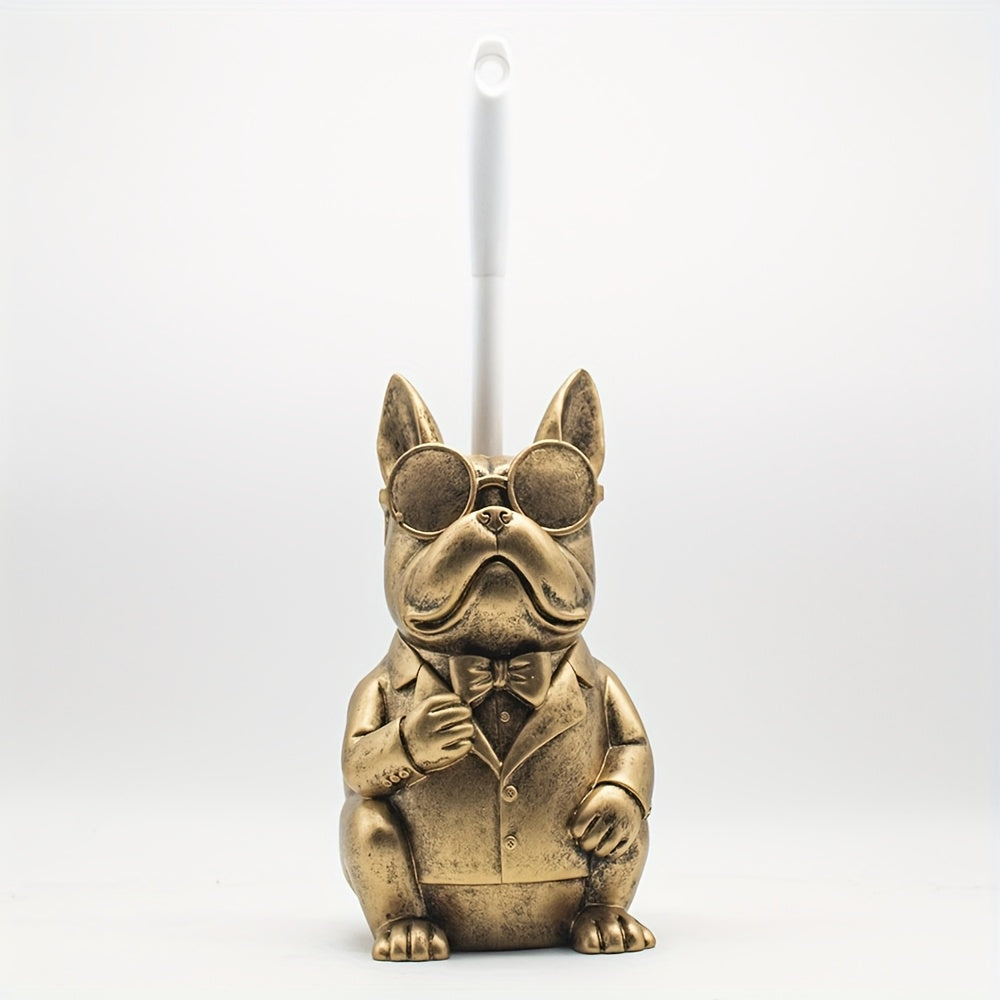 Set de soporte para cepillo de baño con escultura de perro en resina - Decoración de baño reutilizable, plástico duradero, sin necesidad de electricidad, incluye soporte de piso y cepillos de limpieza