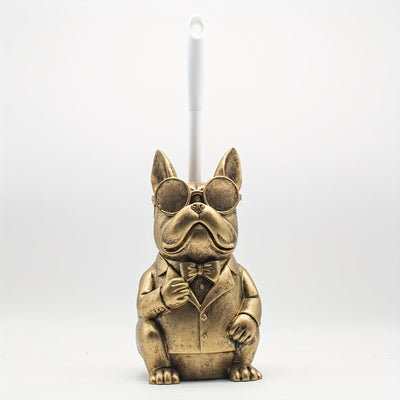 Set de soporte para cepillo de baño con escultura de perro en resina - Decoración de baño reutilizable, plástico duradero, sin necesidad de electricidad, incluye soporte de piso y cepillos de limpieza