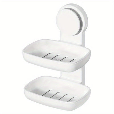 Soporte para Jabón con Ventosa Simple/Doble - Montaje Adhesivo Sin Taladro, Succión Potente, Diseño Ovalado de Plástico para Ducha, Baño y Fregadero - Organizador Removible de Esponjas y Jabones, Accesorio Moderno para Baño, Instalación sin Perforaciones