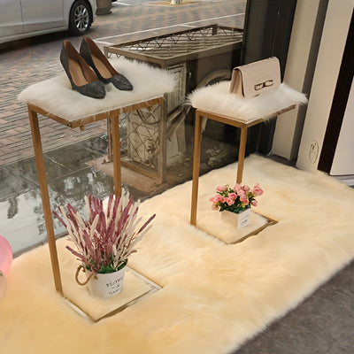 1pieza Alfombra de Piel de Oveja Artificial Suave, Moderna Mesa de Comedor y Escritorio de Pelo Falso Acogedor, Material Lavable de Acrílico y Poliéster, Lavar a Máquina, Forro de Ante, Alfombra de Cojín Decorativa de Navidad