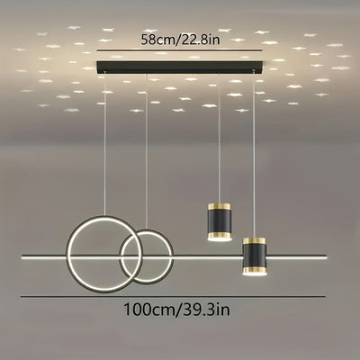 1 lámpara colgante LED negra con diseño de cielo estrellado tricolor regulable - superficie metálica pulida, ajuste vertical, adecuada para comedor, cocina, dormitorio, sala, luminaria multifunción efecto cielo nocturno