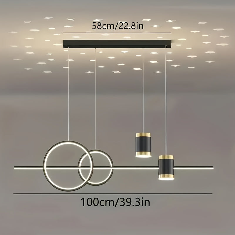 1 lámpara colgante LED negra con diseño de cielo estrellado tricolor regulable - superficie metálica pulida, ajuste vertical, adecuada para comedor, cocina, dormitorio, sala, luminaria multifunción efecto cielo nocturno
