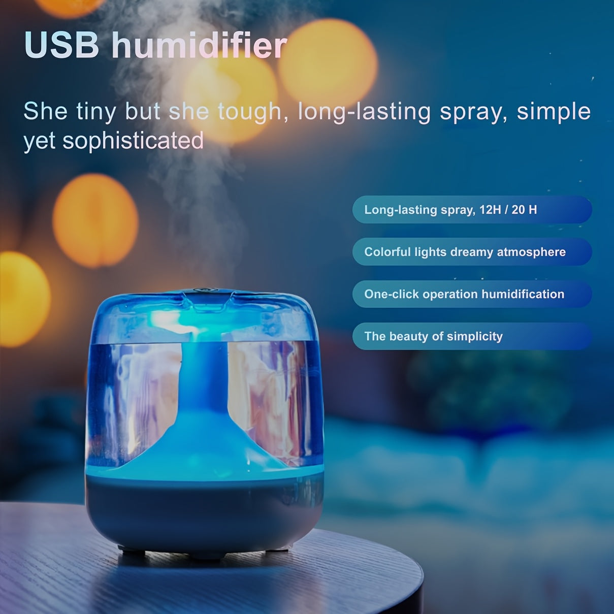 Humidificador para el hogar con luz nocturna de 7 colores, funcionamiento silencioso de 26dB, 2 niveles de niebla, duración de 24H e indicador de nivel de agua visible - Material ABS para sala, dormitorio u oficina - Regalo perfecto para cumpleaños o Nav