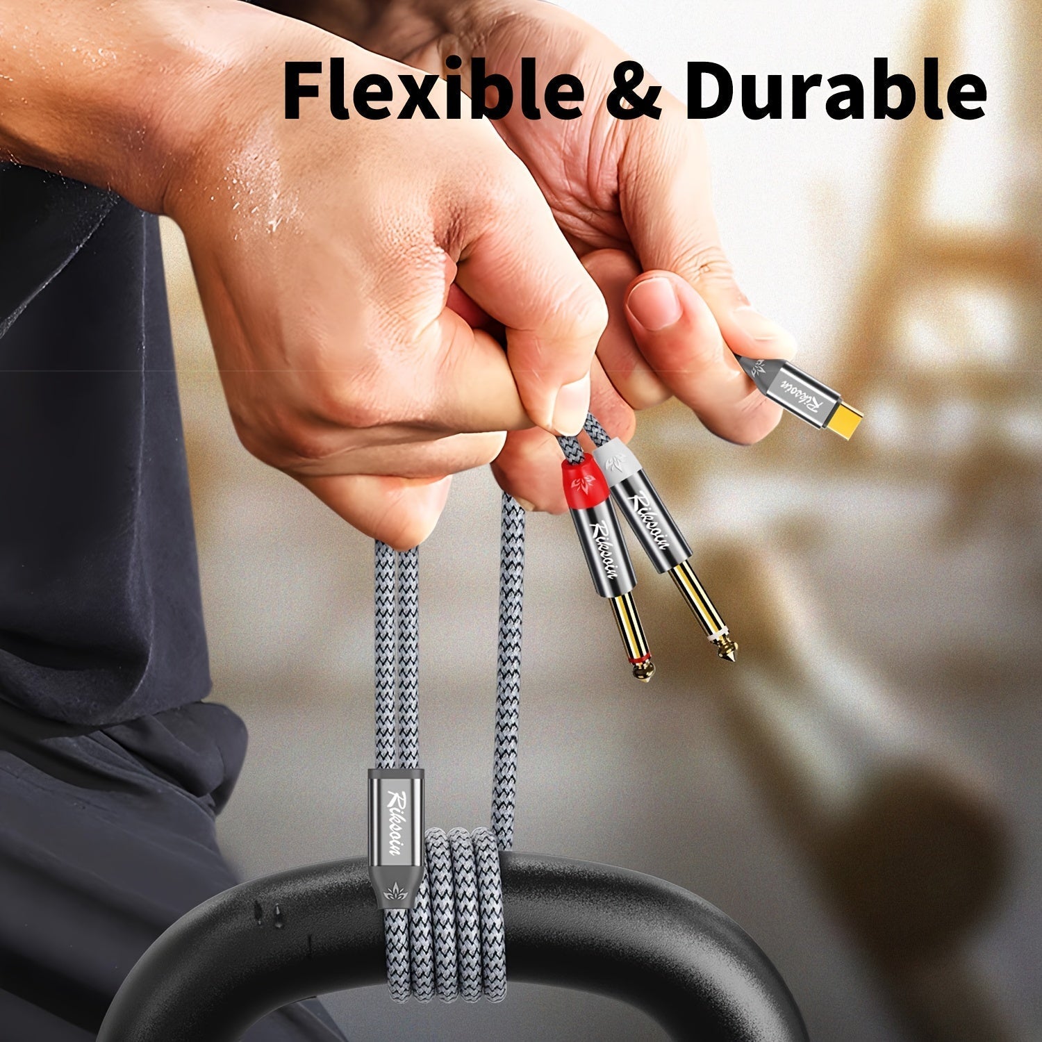 RIKSOIN Cable USB tipo C a doble audio de 6.35 mm, cable divisor estéreo Y de 1/4 pulgada, conector ATX de 4 pines, macho a macho, compatible con teléfonos, tabletas, computadoras portátiles, amplificadores, mezcladores, para equipos de sonido e iluminac