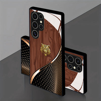 Tigre dorado elegante con patrón de textura marrón, funda de vidrio para teléfono para for samsung para for galaxy S25/S25 Plus/S25 Ultra/S24/S24 FE/S24 Plus/S24 Ultra/S23+/S23 Ultra/S22+/S22 Ultra/S20+/S20 FE/S20 Ultra/A13/A14/A16/A32/A33/A34/A53/A54/A7