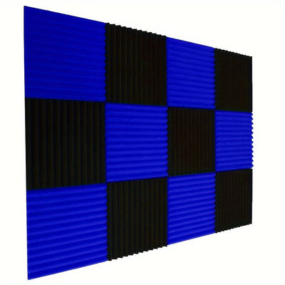 48 piezas de paneles acústicos de espuma en forma de cuña, 30 cm x 30 cm x 2.5 cm, 24 negros + 24 azules, para estudio de grabación, aislamiento de sonido