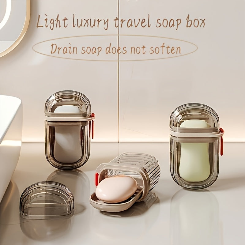 1pc Mini caja de jabón portátil, doble sellado, sin fragancia, otros materiales plásticos, diseño con drenaje, ideal para viajes y uso en casa