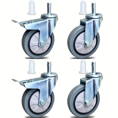Conjunto de 4 ruedas giratorias de metal pulido, con ruedas de goma de alta resistencia de 10.16 cm con frenos, ideales para carros y carretillas universales en hoteles, restaurantes, oficinas, supermercados, estantes de secado y equipos domésticos