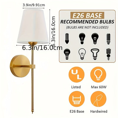 Juego de 2 Apliques Industriales Retro - Lámparas Metálicas Modernas con Pantalla de Tela Blanca para Decoración de Dormitorio, Sala de Estar, Cocina y Baño