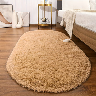 Alfombra ovalada, suave y mullida, antideslizante de poliéster, lavable a máquina, color sólido, liviana, fácil cuidado, ideal para dormitorio, sala, entrada o pasillo - Uso en interiores