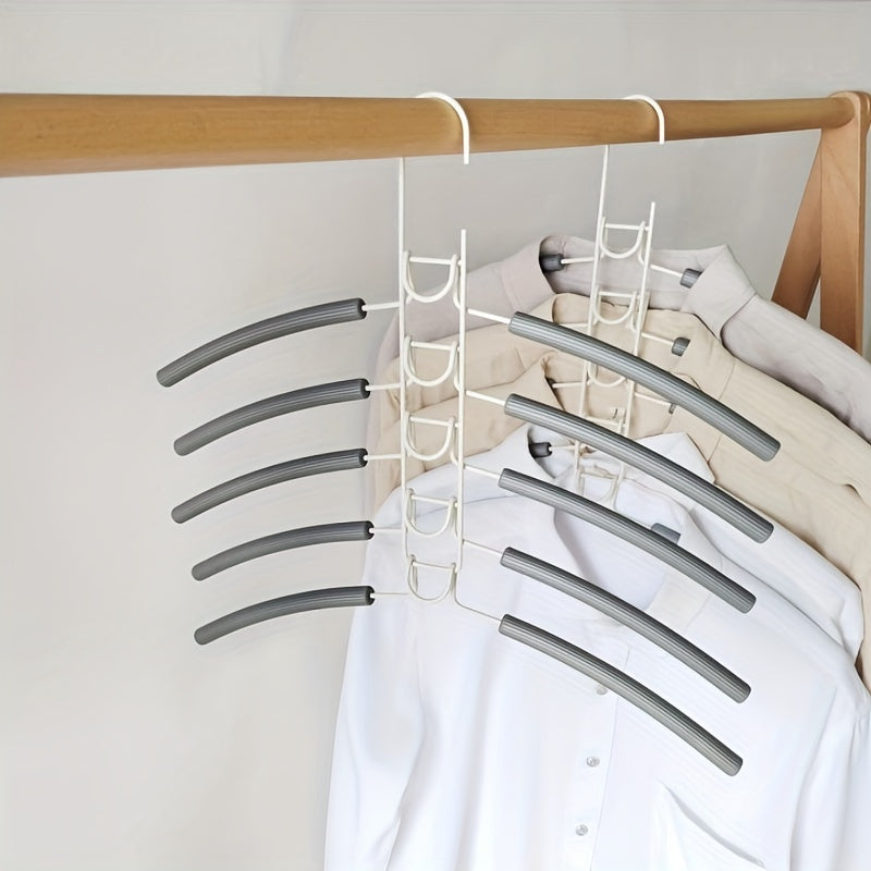 Percha Mágica de 5 Capas que Ahorra Espacio - Antideslizante, Organizador de Ropa Metálico Plegable para Dormitorios y Armarios