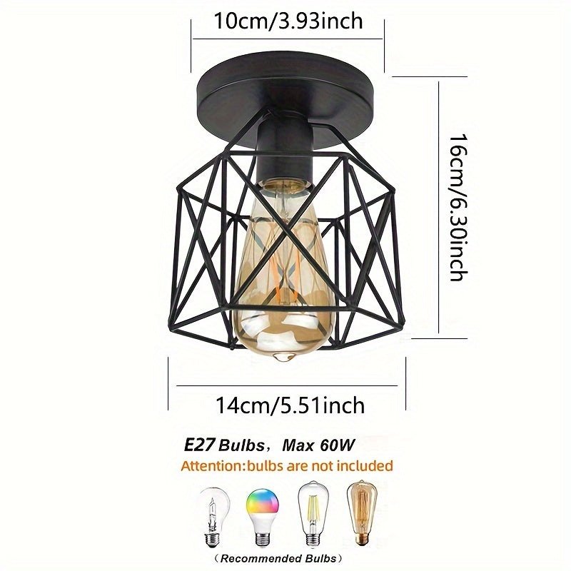 1pc Lámpara de Techo Moderna Minimalista Nórdica, Base E27, Diseño Geométrico de Metal Negro - Ideal para Cocina, Pasillo, Balcón (Bombilla No Incluida), Decoración Moderna para el Hogar