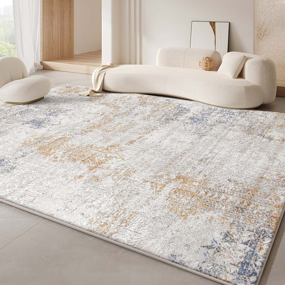 Gran alfombra de terciopelo nórdico - Suave, lavable a máquina, ligera y duradera para sala de estar, dormitorio, estudio - Diseño minimalista en azul, beige y dorado, varios tamaños disponibles, alfombras para sala de estar