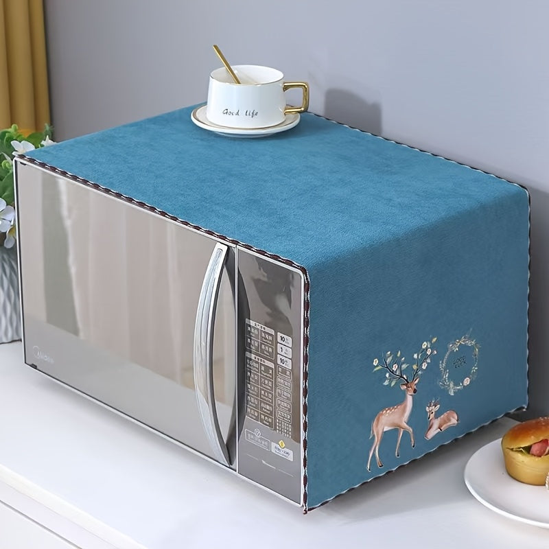 Fundas para Microondas y Horno con Diseño de Ciervo y Flores - Cubierta Protectora Antipolvo de Poliéster Duradera, Funda Antideslizante para Electrodomésticos de Cocina: Microondas, Horno, Tostadora - Accesorio Decorativo Fácil de Limpiar