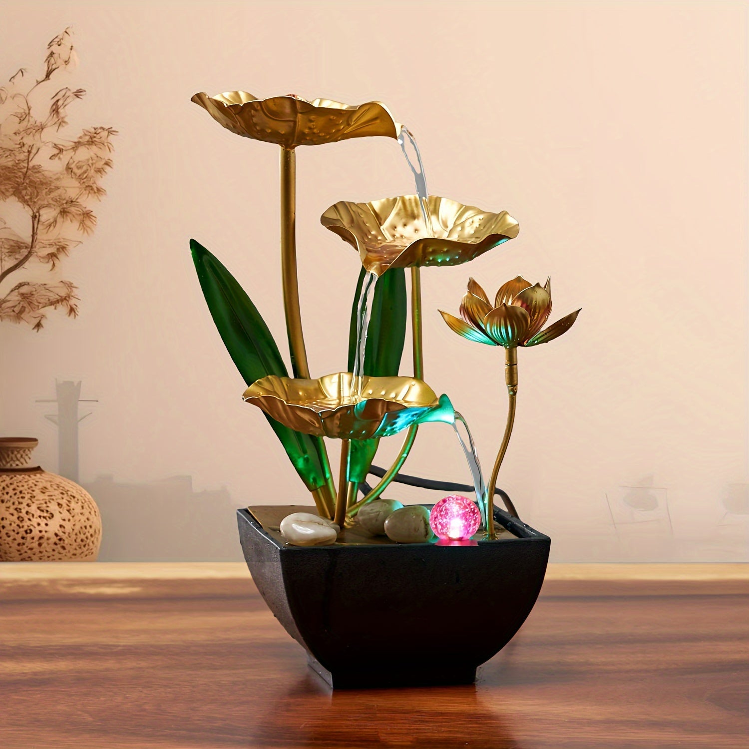 Pequeña Fuente Interior con Circulación Automática, Humidificador Decorativo de Escritorio para Sala de Estar y Dormitorio, Artesanías Relajantes