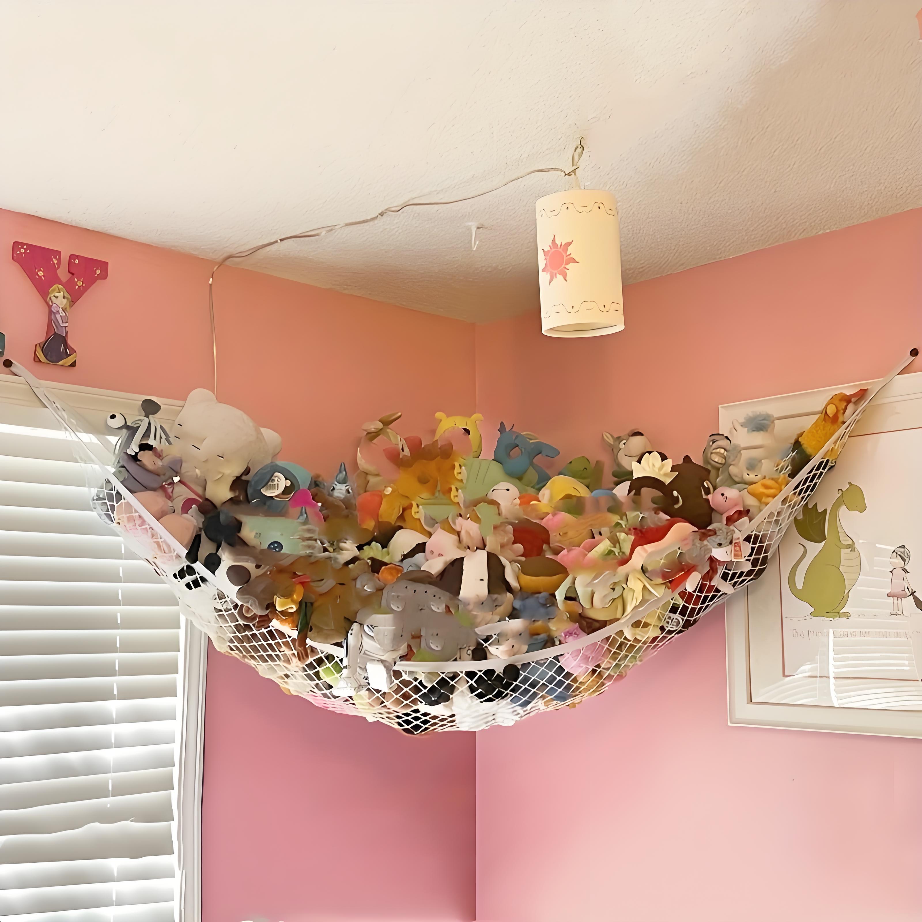 Bolsa de almacenamiento colgante de tela para muñecas y juguetes de peluche, organizador de pared con malla duradera, solución de ahorro de espacio para animales de peluche y ositos, decoración de pared de dormitorio.