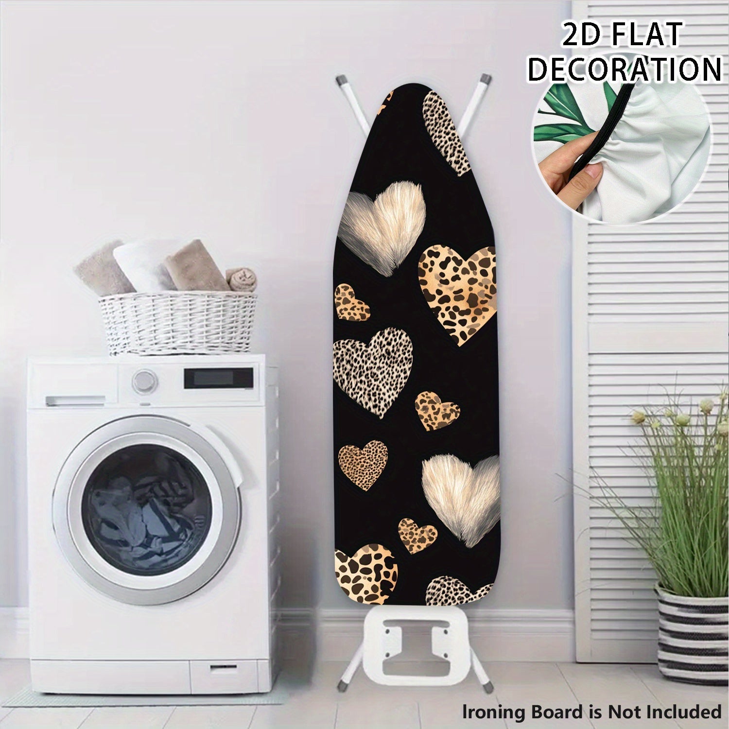 Fundas para Tabla de Planchar con Estampado de Leopardo y Corazones - Decoración Negra y Dorada para Lavandería, Cubierta Antipolvo Lavable, Ajuste Universal para la Mayoría de Mesas de Planchar, Fácil Instalación para Cocina o Lavadero, Accesorio Elegan