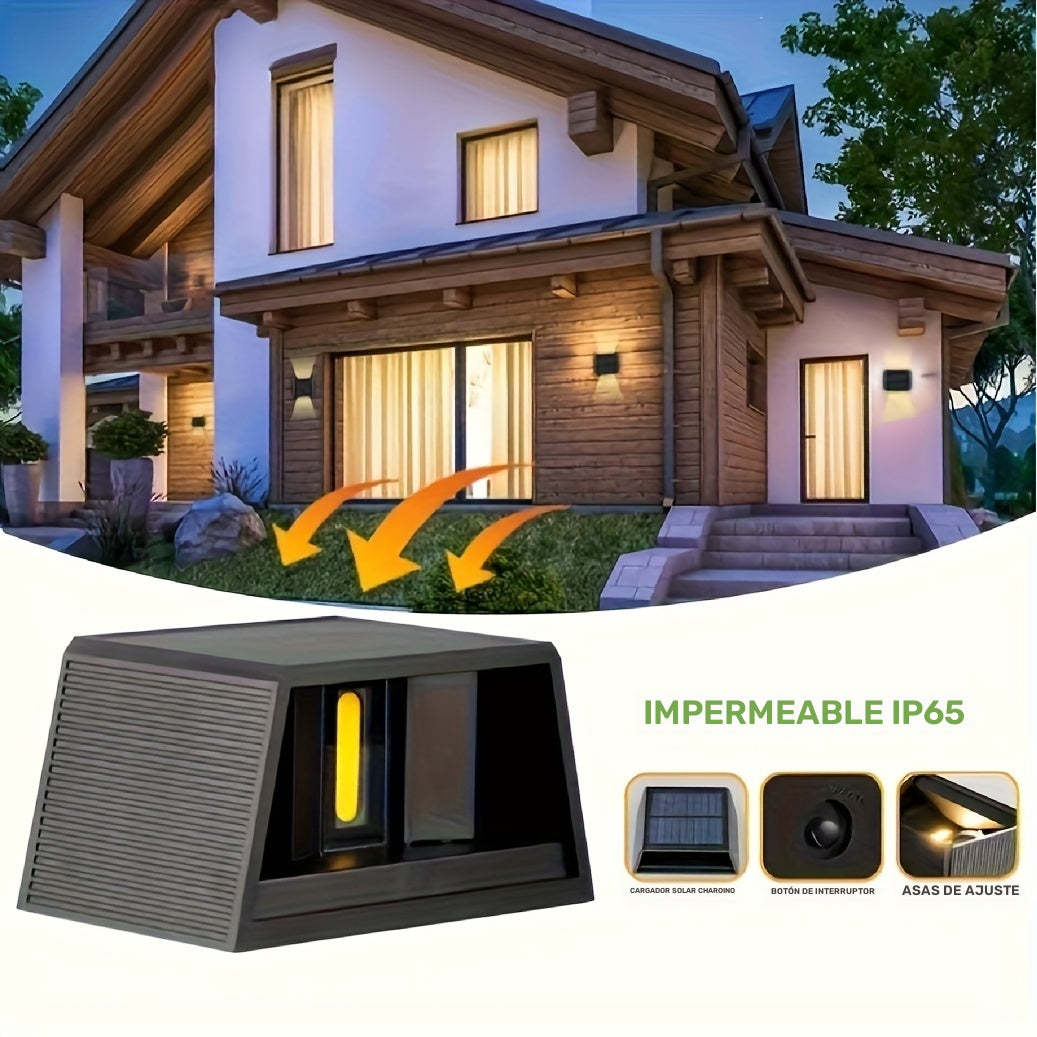 1pc Luces Solares LED de Pared, Rango de Iluminación Ajustable, Lámpara de Pared de Lavado Arriba y Abajo para Jardín al Aire Libre, Patio, Luz Ambiental, Paisaje de Villa Moderna, Camino, Pasillo