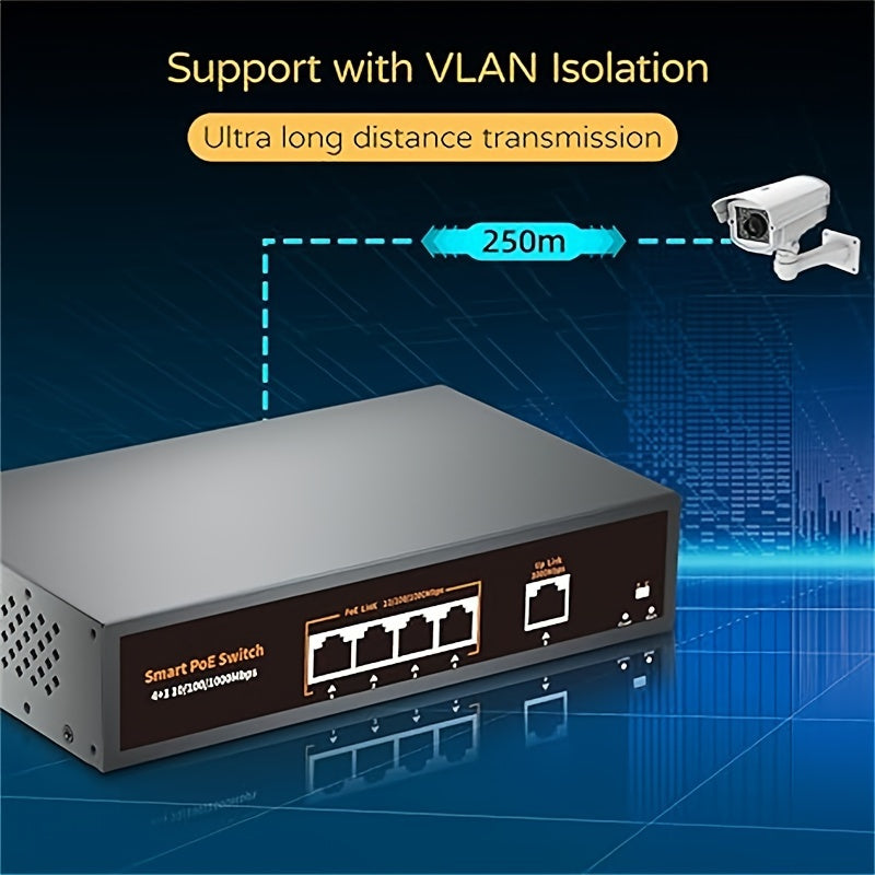 Conmutador Gigabit PoE de 5 puertos, incluye 4 puertos PoE y 1 enlace ascendente, PoE 1000Mbps, IEEE802.3af/at