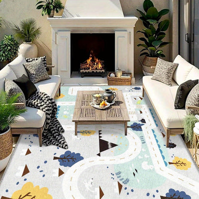 Estera floral de estilo terciopelo con diseño de cuernos de estrella - Suave, duradera, lavable a máquina, con respaldo antideslizante, base azul y marco floral dorado, ideal para uso interior/exterior, perfecta para decorar el salón o la terraza, alfomb
