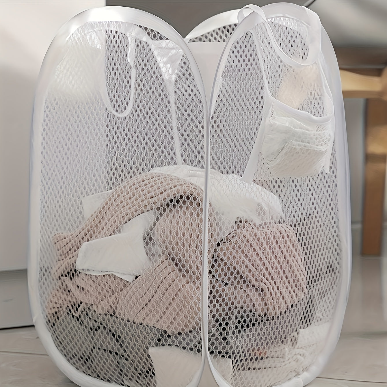 Cesta de lavandería emergente de gran capacidad con asas, cesta de lavandería de malla plegable para guardar ropa sucia, una solución práctica para el hogar, cestas de estantes