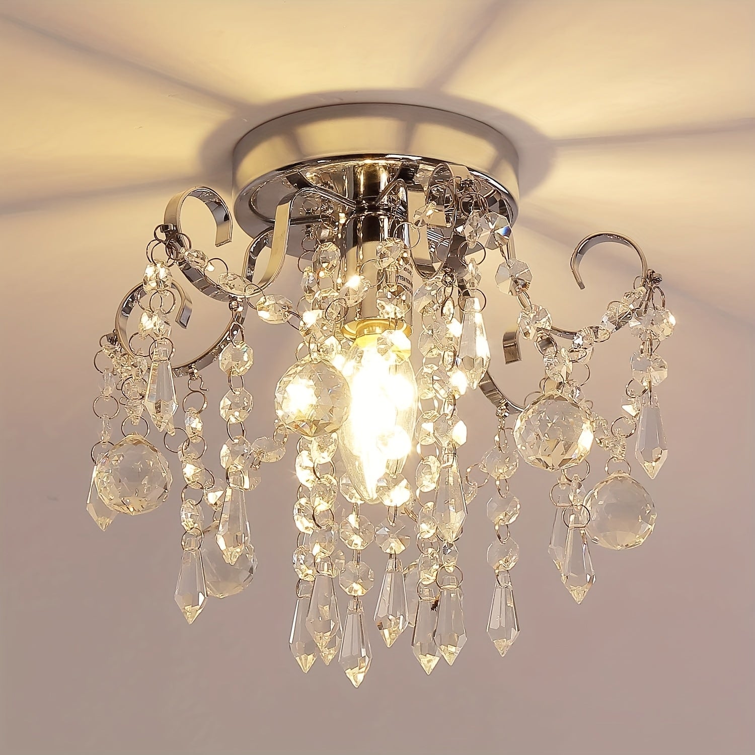 1 pieza de lámpara de colgante de cristal pequeño moderno con base de metal cromado, voltaje 85V-265V, adecuada para pasillos, salas de estar, dormitorios, baños, cocinas y otras decoraciones de iluminación. Base E14 (bombilla no incluida)