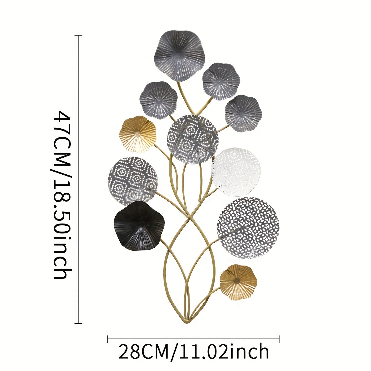 1 Pieza de Arte Metálico Grande para Pared - Diseño Floral 3D Apilado con Hojas en , Blanco y Dorado Gris, Colgante Vertical para Sala, Dormitorio o Comedor, Decoración Bohemia Moderna, Adorno para Habitaciones