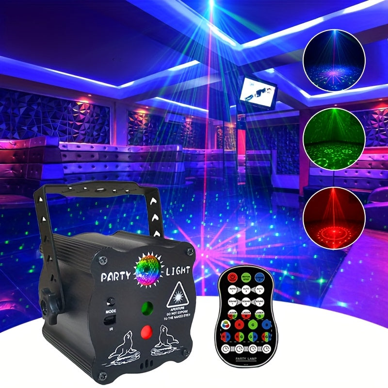 Proyector de Láser para Fiestas GOLDACE con 120 Efectos, Cambio de Color RGBW por Sonido, Control Remoto y Alimentación USB para Decoraciones Navideñas en Casa o Clubes, Decoraciones de Fiesta Disco