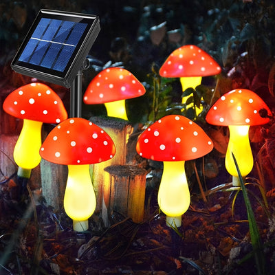 Conjunto de 6 luces solares de hongo para decoración de jardín, luces solares de hongo rojo IP65 impermeables para pasillos de patio y decoración de tumbas.