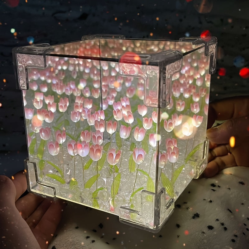 1pc DIY Tulip Lámpara, DIY Autoensamblado Luz Nocturna, Regalo de San Valentín, Regalo de Cumpleaños, Decoración Creativa para Dormitorio, Luz Nocturna de Flores Simuladas, Color Aleatorio, Como Regalo de Halloween, Navidad
