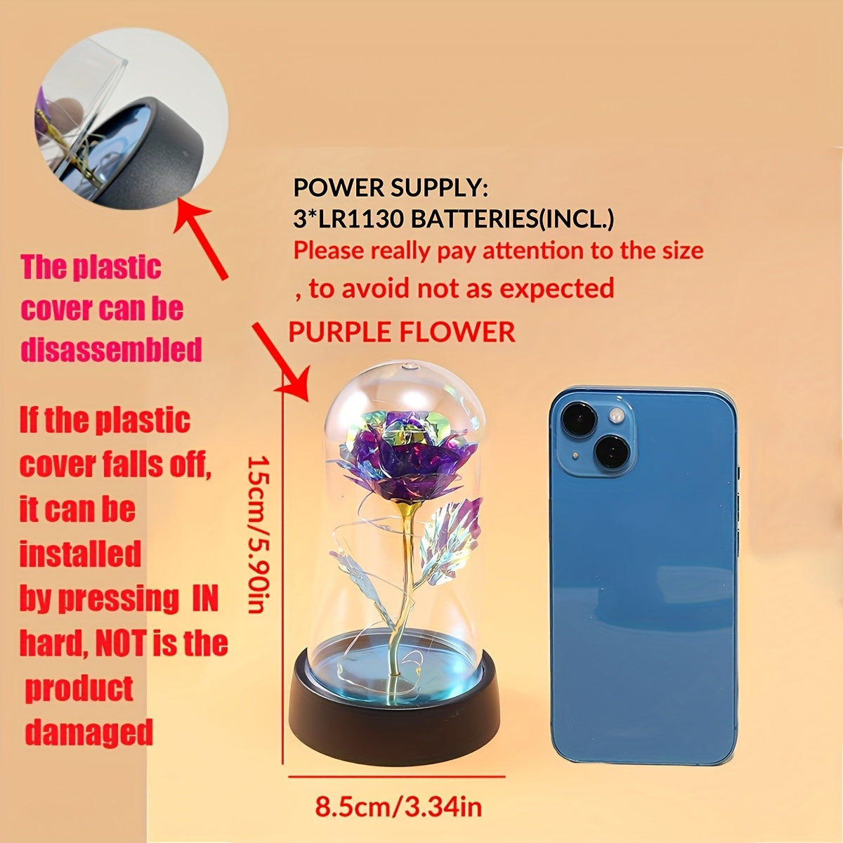1 pieza de luz de rosa con batería compatible con 3 botones, incluye batería, iluminación decorativa, decoración de escena, decoración de habitaciones, decoración del hogar, decoración de oficinas, regalo de cumpleaños de San Valentín, fijo de iluminació
