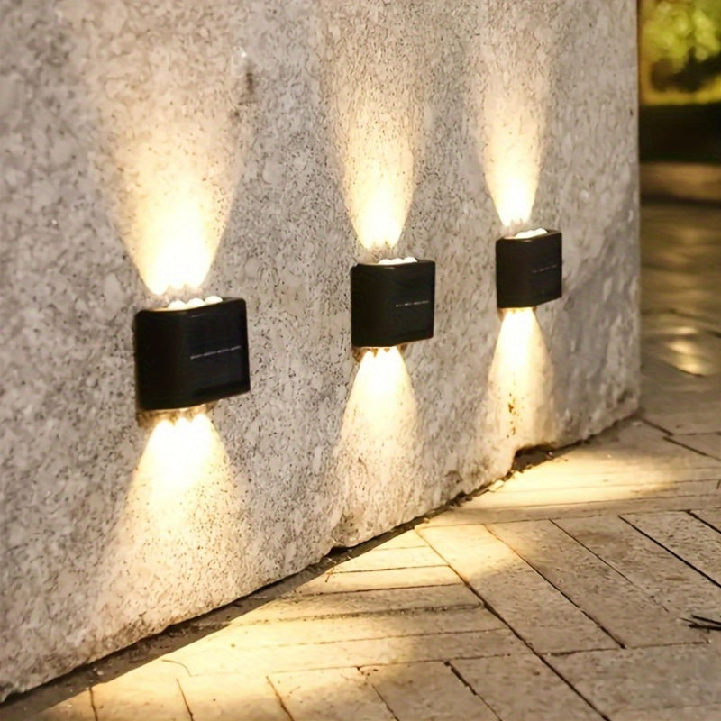 2 piezas de 6 luces solares LED de doble color frío y cálido, sensor de luz inteligente, sensor de tacto inteligente, adecuado para patio, calle, paisaje, jardín, luces de decoración para bodas al aire libre y camping.