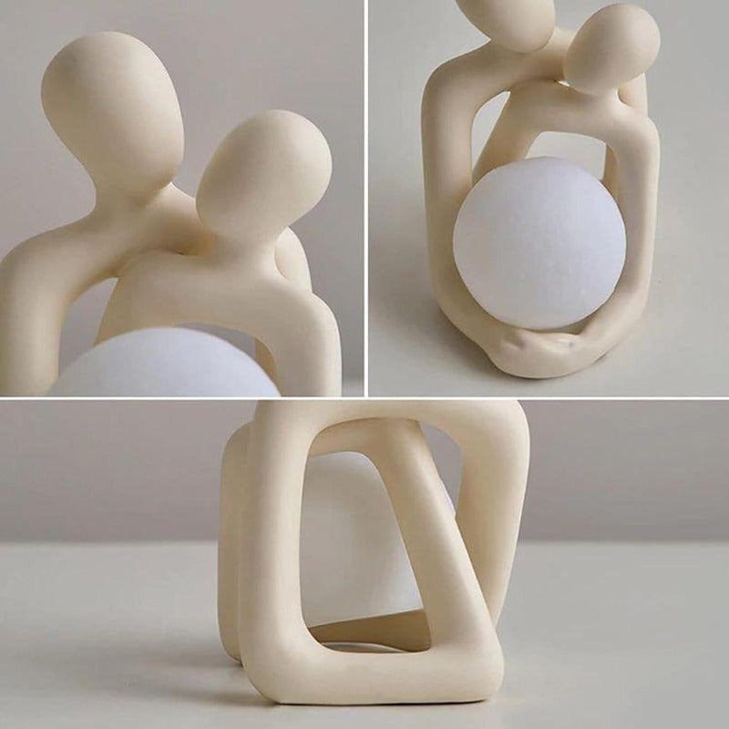 1pc Estatua de Pareja Abrazada Abstracta - Escultura Moderna en Resina con Iluminación Cálida, Figurilla Art Deco para Decoración de Estante o Escritorio, Regalo Romántico para Aniversarios y San Valentín, Adorno de Mesa, Obra de Arte Sofisticado