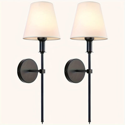 2 piezas de lámpara de pared con cubierta de tela, pantalla blanca para iluminación empotrada en baño o tocador, estilo antiguo, adecuada para sala, dormitorio o pasillo, lámpara colgante E26/E27 (sin bombilla)